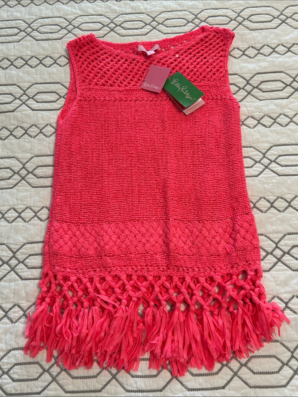 NWT !Lilly Pulitzer Coral Knit Sleeveless Fringe Tank